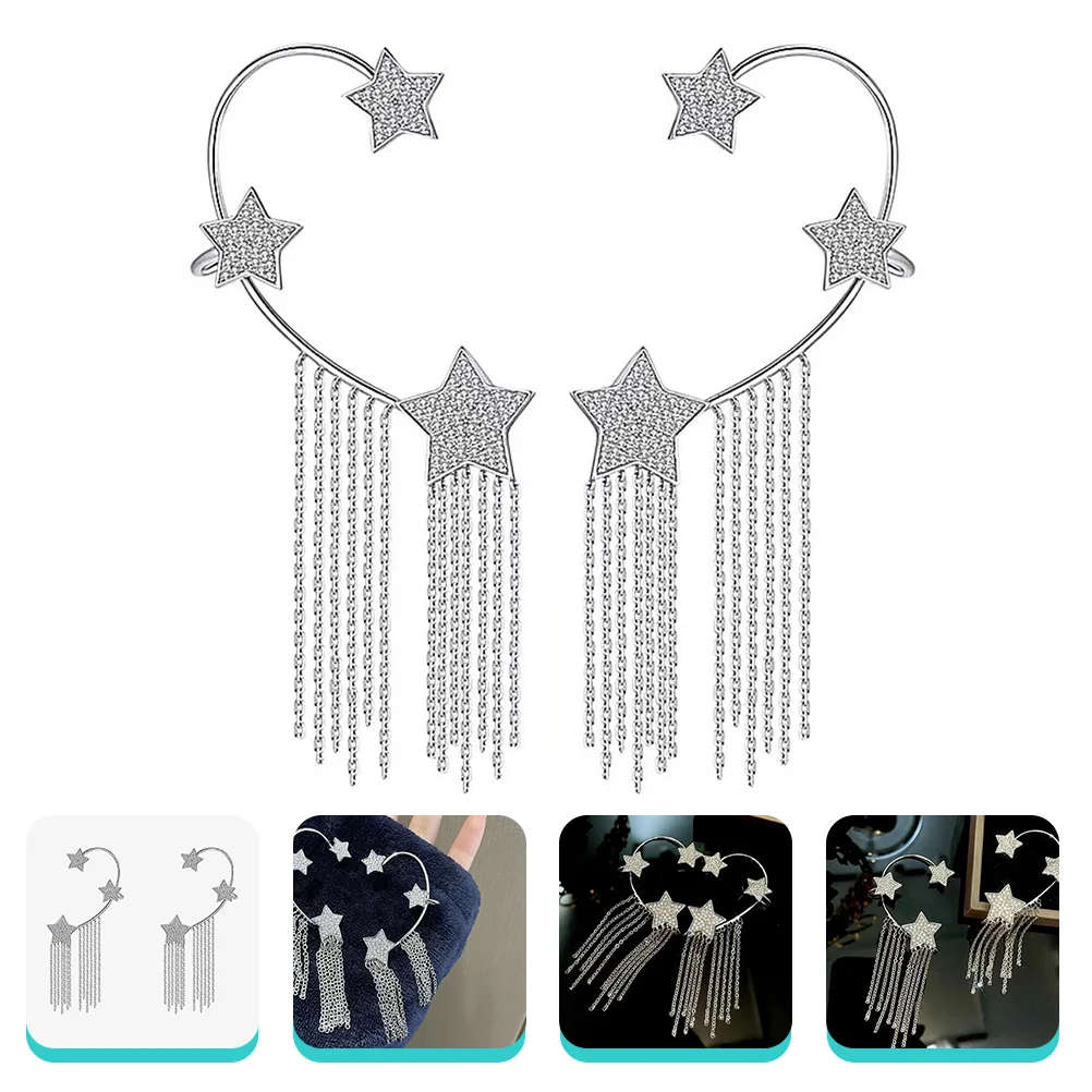 

1 Pair Stars Tassels Clip Delicate Fashion Accessories Jewelry Cuff Earrings
