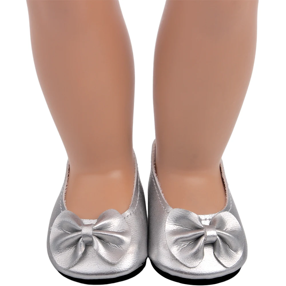

Doll Shoes Silver Shiny Bow Shoes Dress Shoes 18 Inch American Og Girl Doll 43 CM Reborn Baby Boy Doll DIY Toy Gift s62
