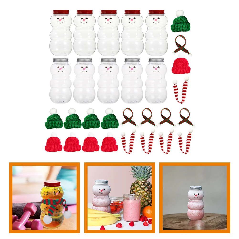 

10 Sets The Gift Bottles Juicing Christmas Juice Jars Miniature Hat Candy Snowman Glass Beverage Scarf