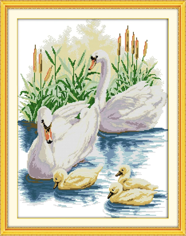 

Комплект для вышивки крестиком Joy Sunday с предварительной печатью, простой узор, Набор для вышивки тканью с печатью Aida-семейство лебедей