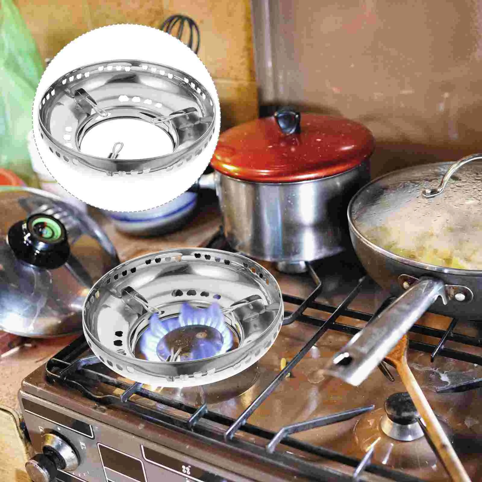 

Stove Fire Cover Round Stand Wind Resistant Pot Holder Stainless Steel Gather Energy-saving Hood Cooktop