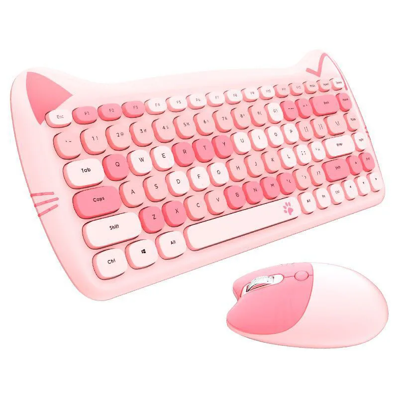 

2.4G Wireless Keyboard And Mouse Set Fashion Key Cap Mini Keyboards 2400dpi For Laptop Notebook PC Home Office Lovely Keyboard