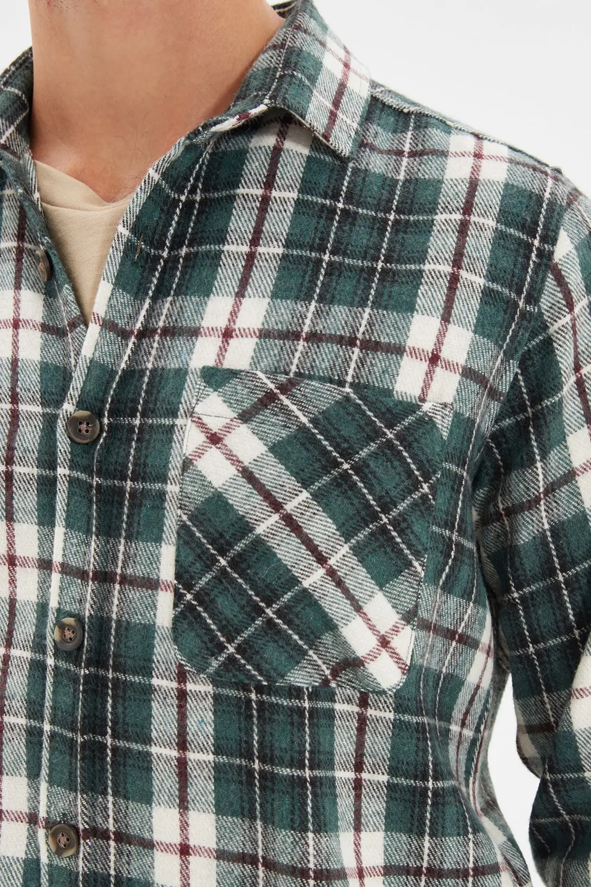 Trendyol Male Slim Fit Buttoned Collar Single Pocket Lumberjack Plaid Long-Sleeve Shirt TMNAW22GO0045 |