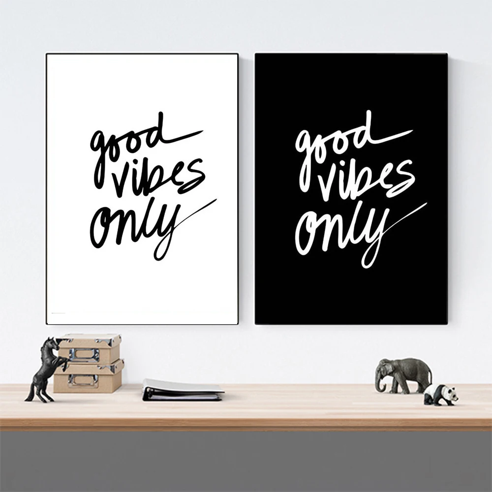 

Новые черные и белые цитаты, настенные художественные картины «Good Vibes Only», плакаты и принты, Картина на холсте для гостиной, домашнее украшен...
