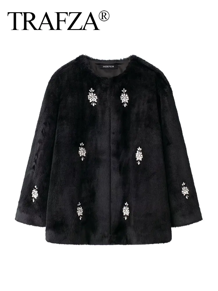 TRAFZA 2024 зимнее пальто из искусственного меха для женщин новый модный однотонный