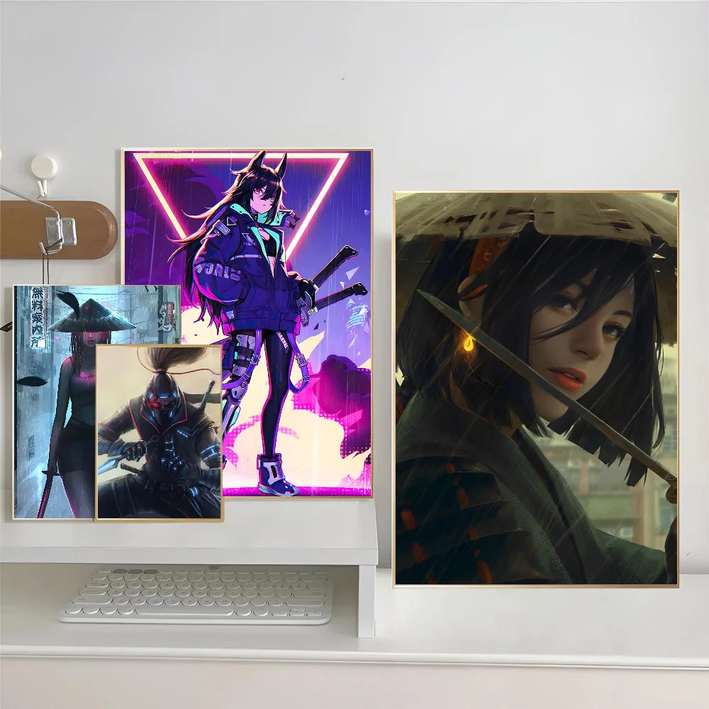 Киберпанк Самурай Плакат Для Девочек - HD Настенный Художественный Декор