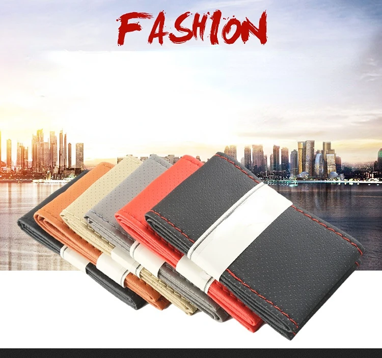 

Braid on Steering Wheel Car Steering Wheel Cover with Needles and Thread Artificial Leather Diameter 38cm Auto Car Accessories