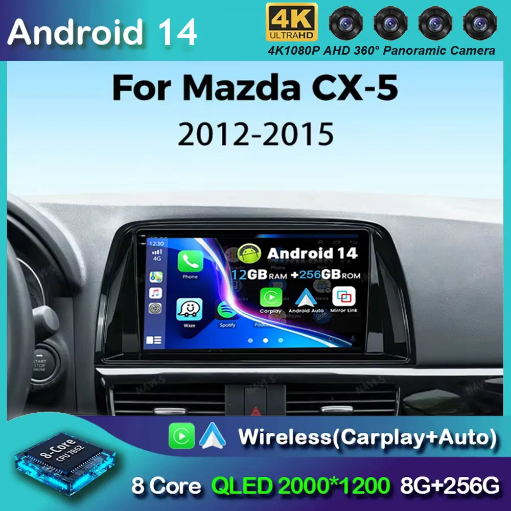 Автомобильное радио Android 14 для Mazda CX5 CX-5 2012 2013 2014 2015 Беспроводной Carplay Auto Стерео