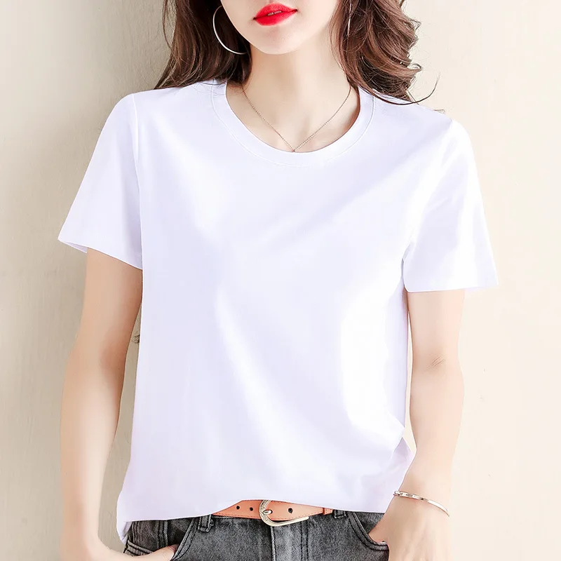 

Fashion Basic Cotton T Shirt Women 2022 Summer New Loose Solid Tees Black White Casual Loose Tshirt Oversized O Neck Female Tops