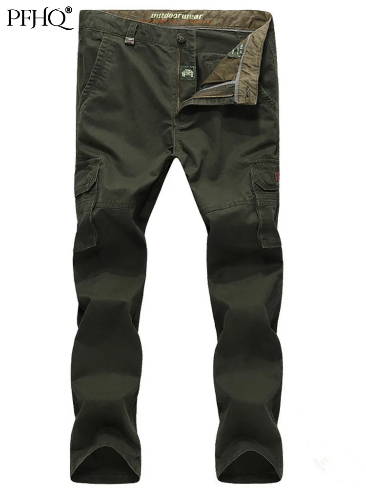 

PFHQ 2022 New Men's Overalls Military Pants Autumn Cotton Denim Multi-pockets Casual Hiking Tactical Cargo Trousers Male 21Q1494