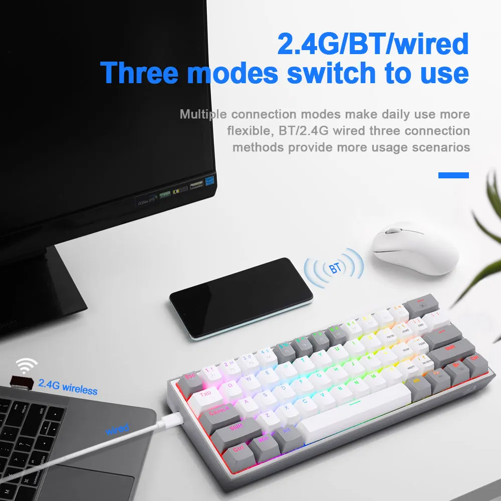 REDRAGON Fizz Pro RGB USB Поддержка Bluetooth беспроводной 2 4G 3 режима Механическая игровая
