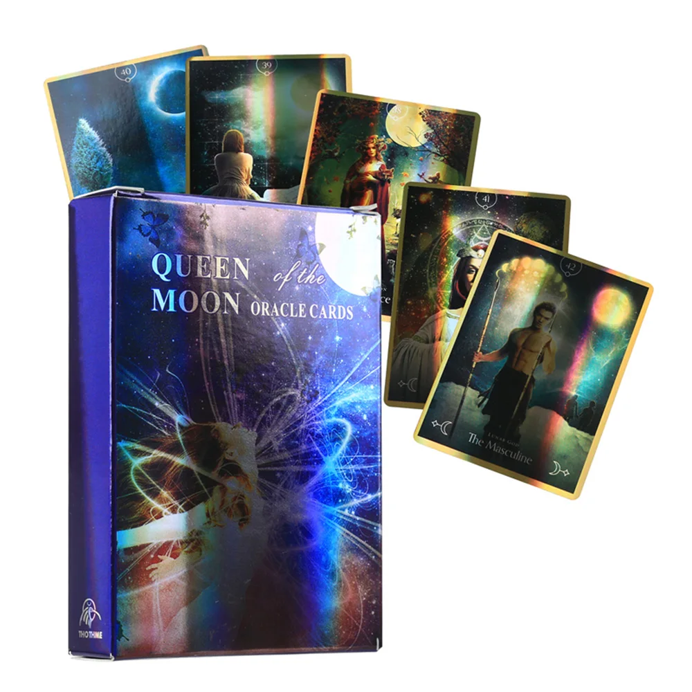 

Moon Oracle Cards Shining Holographic Tarot Cards Deck with PDF Guidebook for Beginners Guidance Divination Deck Board Games