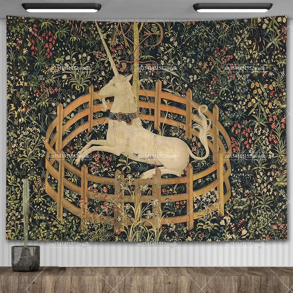 

Настенный Гобелен средневековой леди и единорога, Многофункциональный фон для домашнего декора, одеяло, покрывало