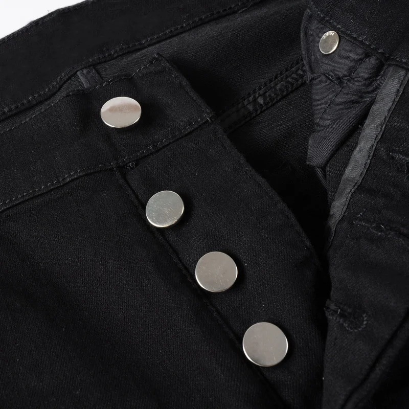 Streetwear Fashion Brand Men Jeans Elastic Leather Patched Designer Ripped Jeans Men Black Stretch Skinny Trousers Hip Hop Pants