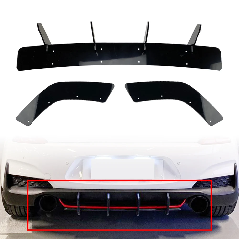 3 шт. черный автомобильный задний бампер диффузор плавник акулы комплект для губ