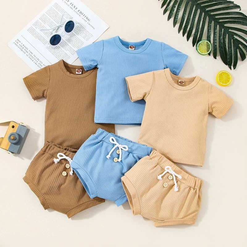 

Baywell Fashion Solid Newborn Baby Clothes Set Summer Infant Baby Boy Girl Casual Tops + Trouser 2Pcs Babe Clothing Outfits