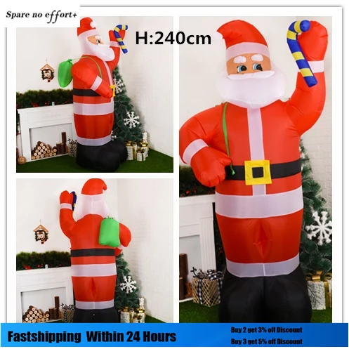 

240CM Inflatable Santa Claus Snowman Giant Arch Merry Christmas Outdoor Decoration LED Light Up Giant New Year Christmas Decor