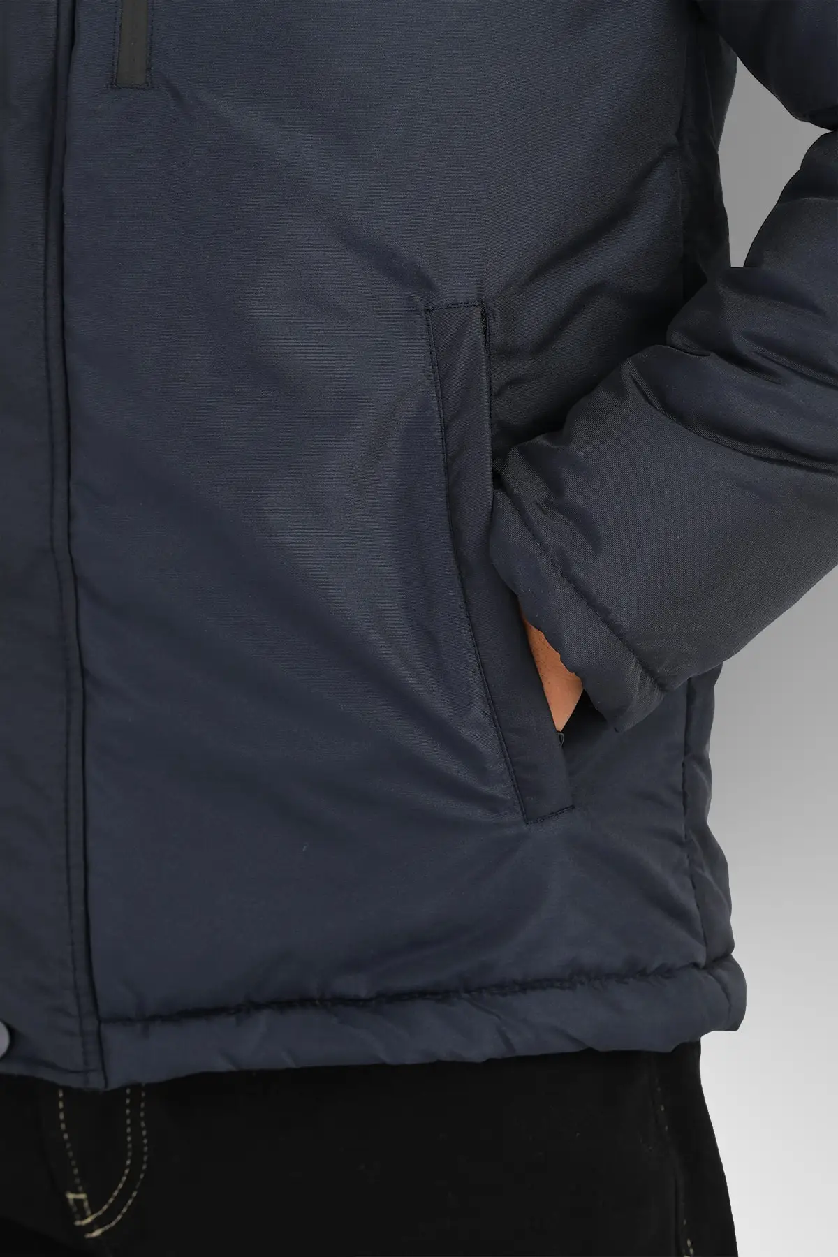 Men's Fleece Lined Detachable Hooded Waterproof Navy Blue Coat