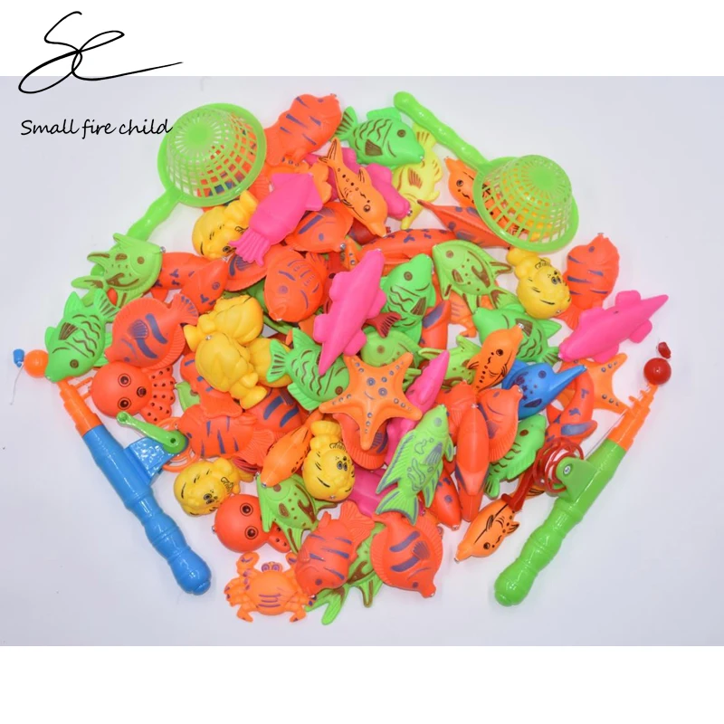

54pcs Set Plastic Magnetic Fishing Toys Game Kids 2 Poles 2 Nets 50 Magnet Fish Indoor Outdoor Fun Baby Parent-child toys