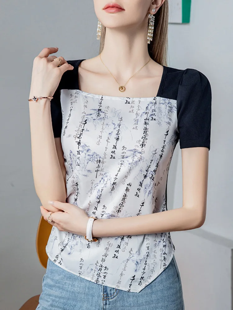 Футболка с принтом в китайском стиле короткими рукавами новинка лета 2025