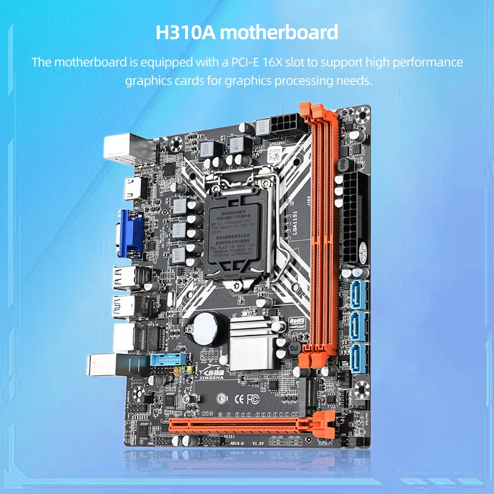 

Материнская плата H310A для ПК, материнская плата 2 DDR4 3 SATA3.0 M-ATX 16GB LGA1151, материнская плата для настольных компьютеров, VGA + HDMI-Совместимость + COM-Pin расширенный интерфейс
