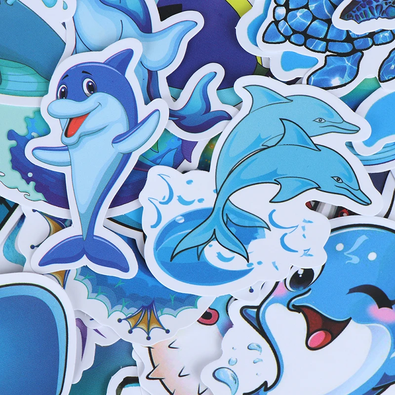 

49Pcs Cute Blue Sea Marine Animals Stickers Suitcase Laptop Skateboard Decal Kid Toys