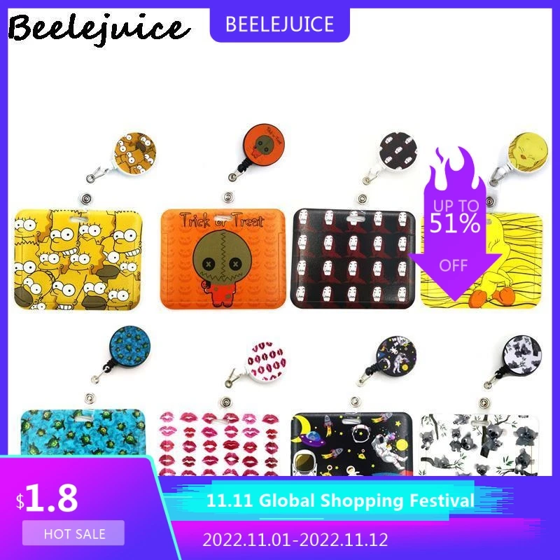 

ID Horizontal Cute Card Cover Clip Lanyard Retractable Student Nurse Badge Reel Clip Cartoon ID Card Badge Holder accessories