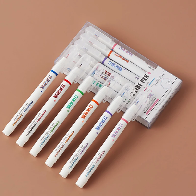 Набор ручек 2 линии лайнер для рисования с двойными линиями красных и синих