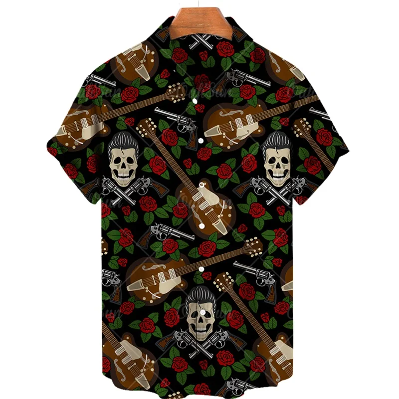 

Funny Skull Fun Shirt Summer New Personality 3D Printing Shirt Short-sleeved Lapel Fashion Casual Loose Travel Street Daily Wear