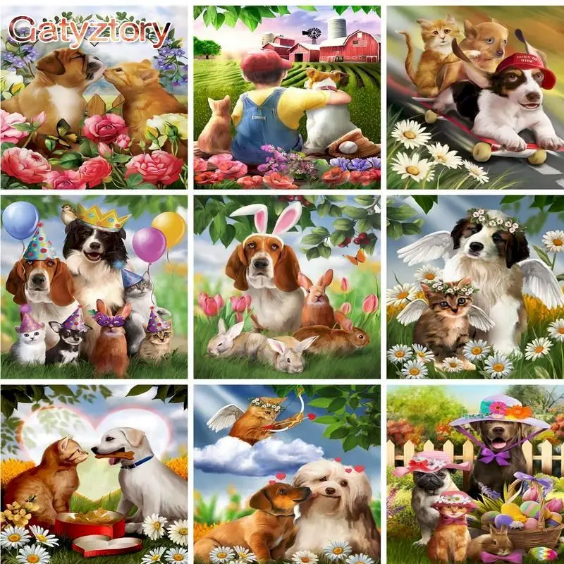 

GATYZTORY Acrylic Paint By Numbers Puppies HandPainted Kits Drawing Canvas Flower DIY Oil Painting Art Acrylic Paints Home Decor