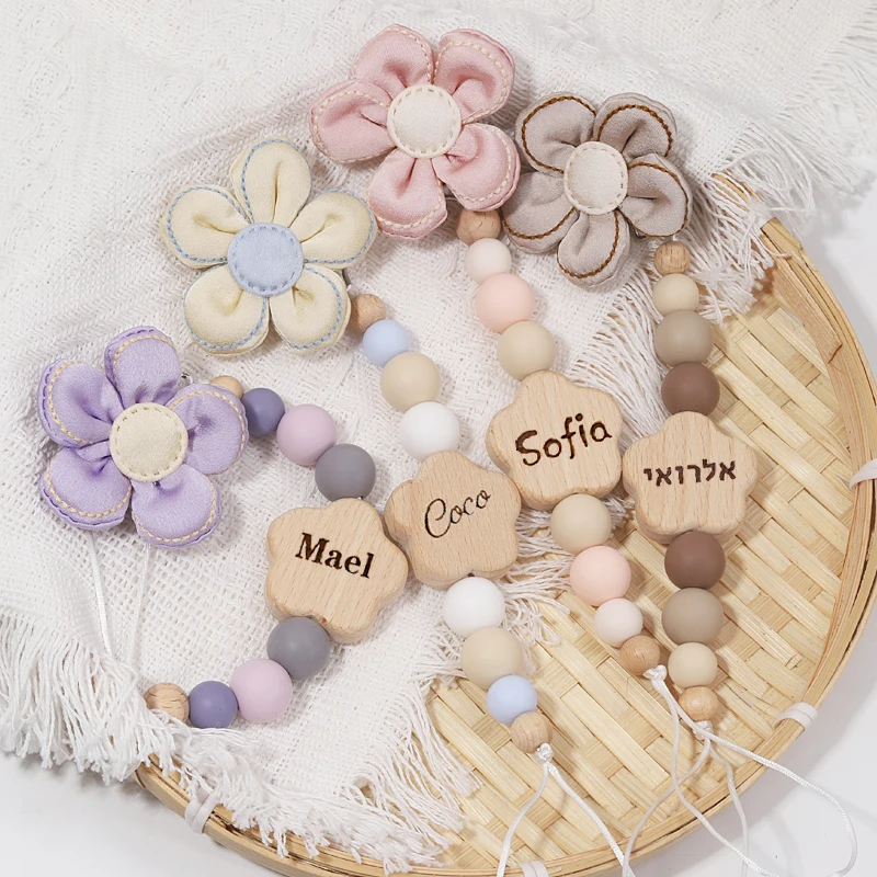 Деревянная персонализированная цепочка для детской соски на заказ силиконовая