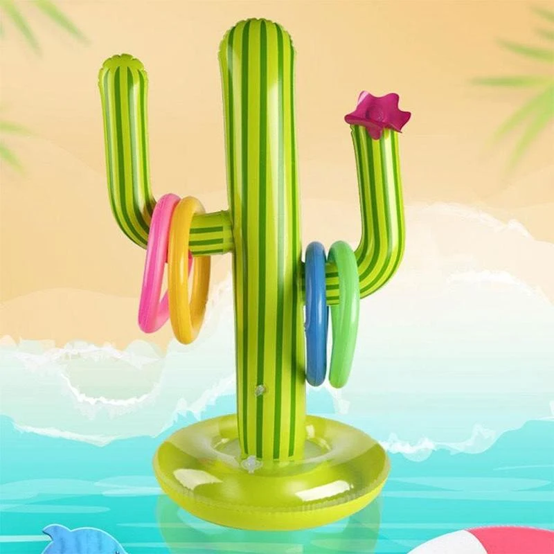 

New Swimming Pool PVC Inflatable Cactus Toss Bar Party Beach Travel Pool Toys Set 1pcs Inflatable Toy Cactus With 4 Pcs Rings