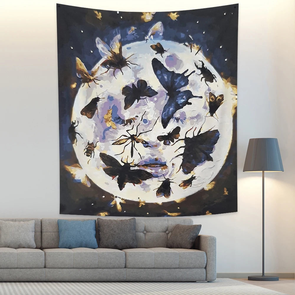 

Butterfly Moth Phototaxis Insect Moon Tapestry Art Aesthetic Mandala Bohemian Wall Hanging Blanket Room Home Decor Tapestries