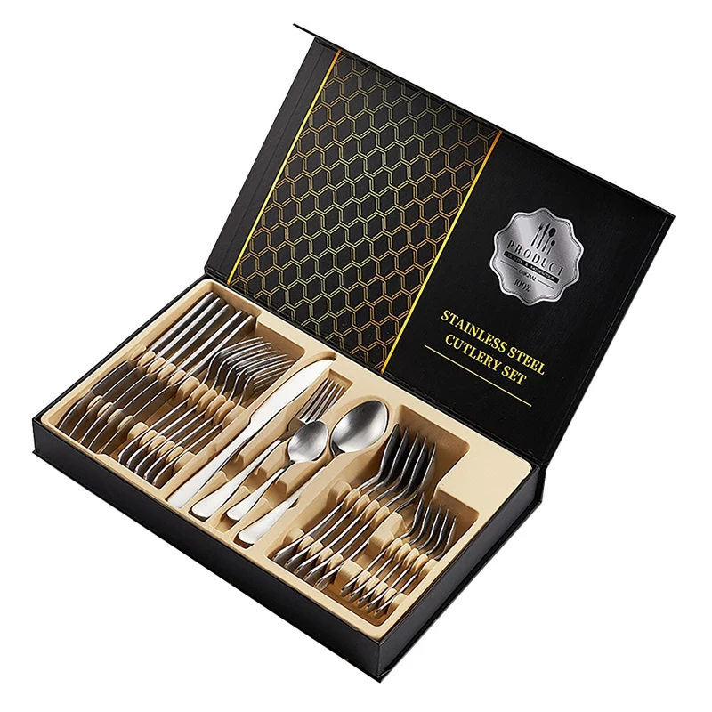 

24 Pc Stainless Steel Cutlery Set Kitchen Tableware Complete Set Fork Spoon Knife Set With Box
