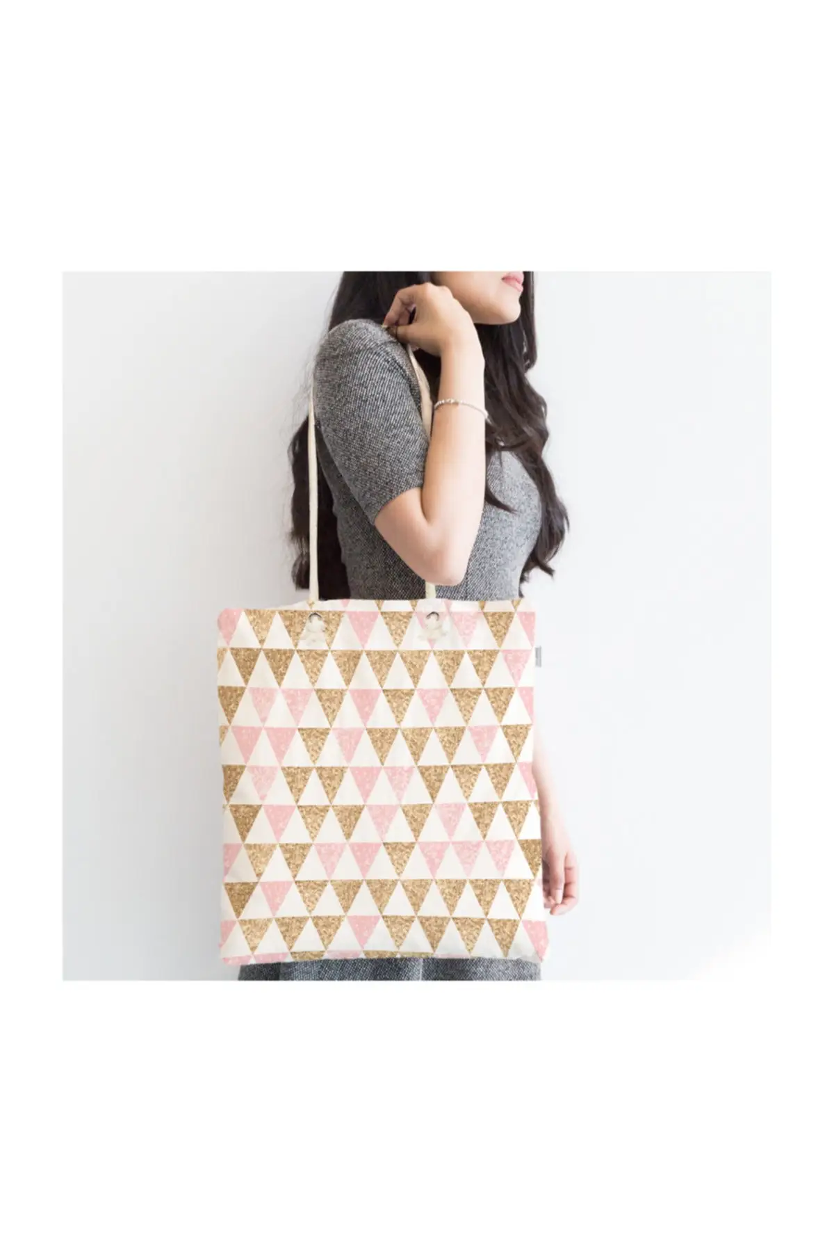 

Женская пляжная сумка, треугольная тканевая сумочка-тоут на молнии, с особым дизайном, Пудровые цвета, летние сумки для покупок