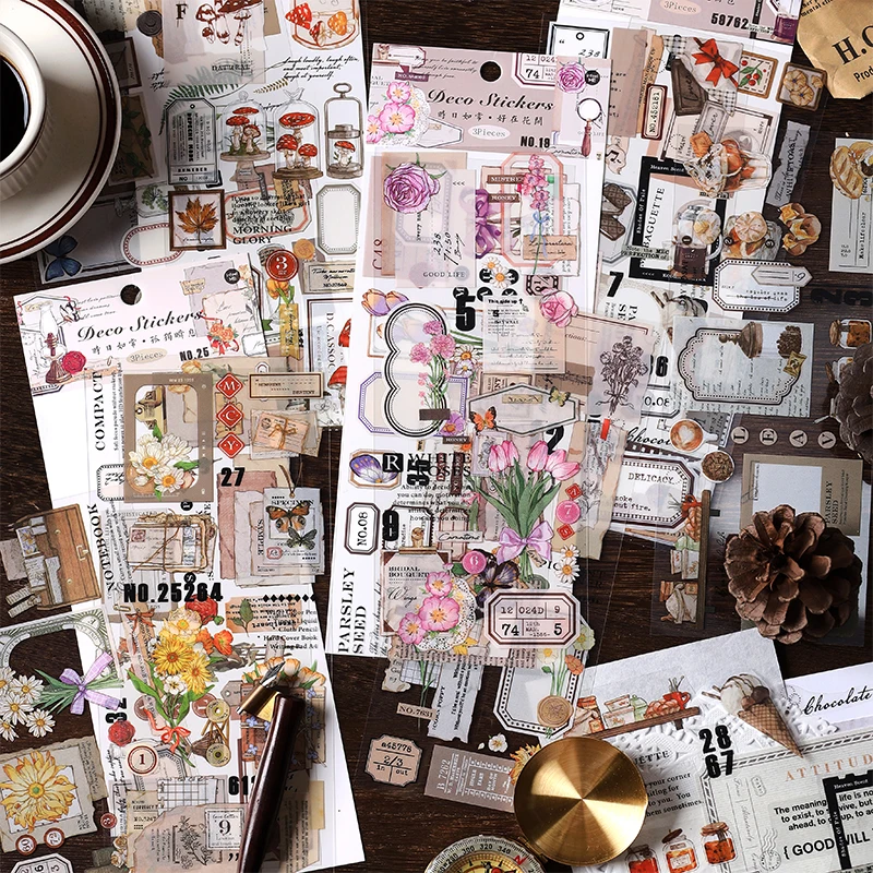 

3 Sheets Kawaii Aesthetic Stationery Stickers Planner Junk Journal Decorative Vintage Stickers DIY Scrapbooking Craft Stickers
