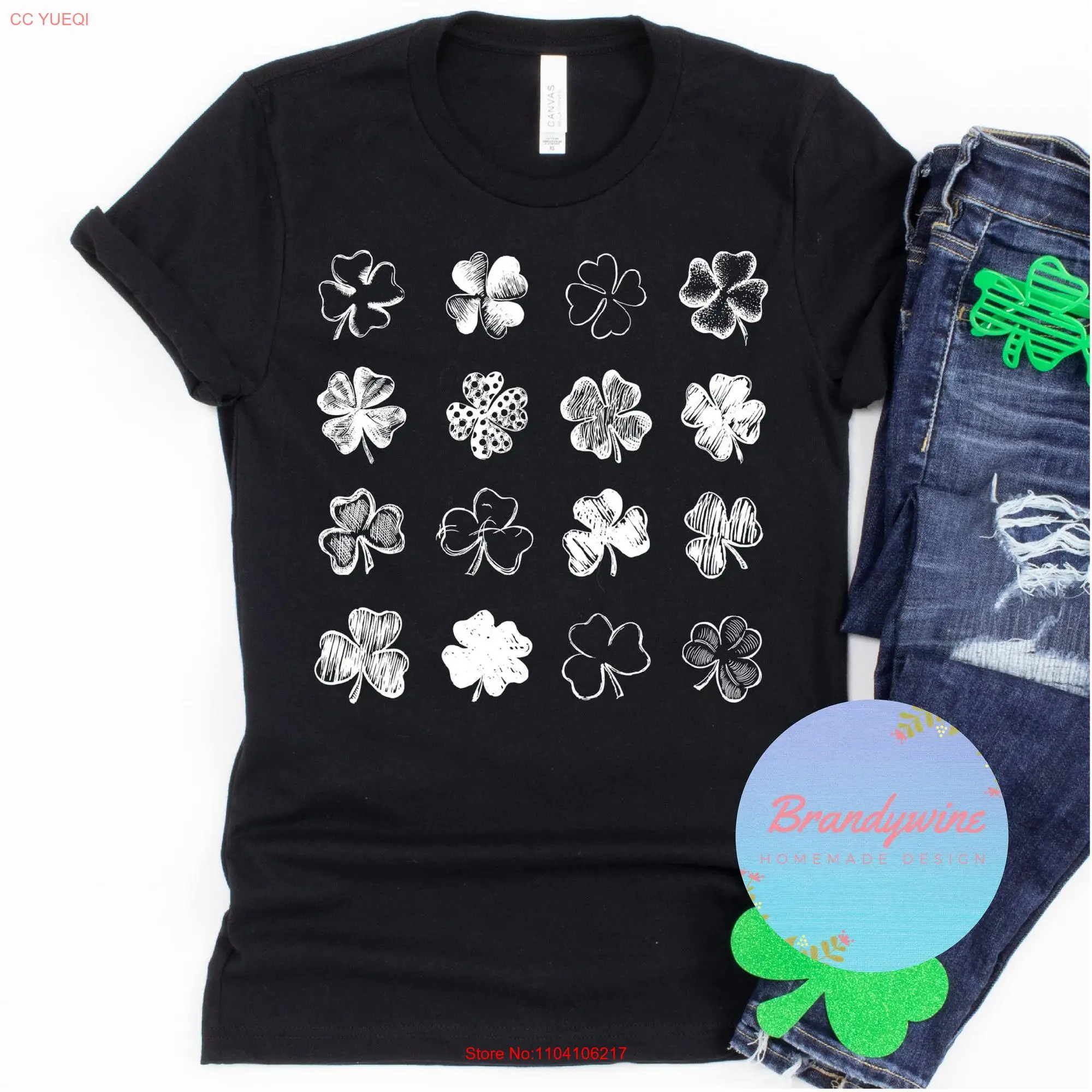 Женская футболка с длинным или коротким рукавом изображением клевера