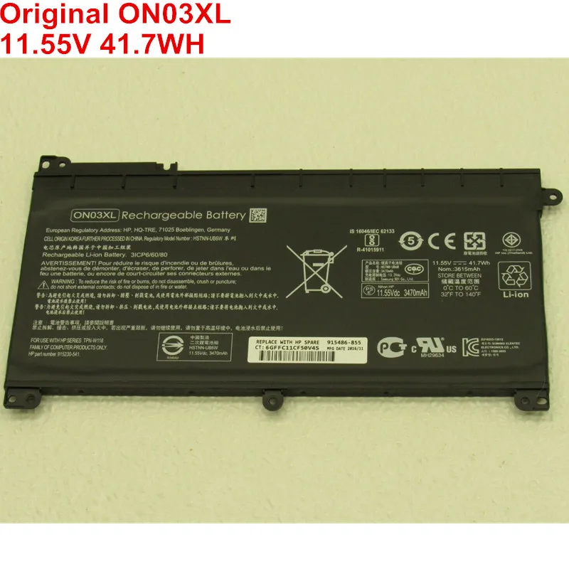 

11.55V 41.7WH Original Laptop Battery ON03XL For HP Pavilion X360 13-U 13-U140TU U105DX M3-U001DX HSTNN-LB7P TPN-W118 915230-421