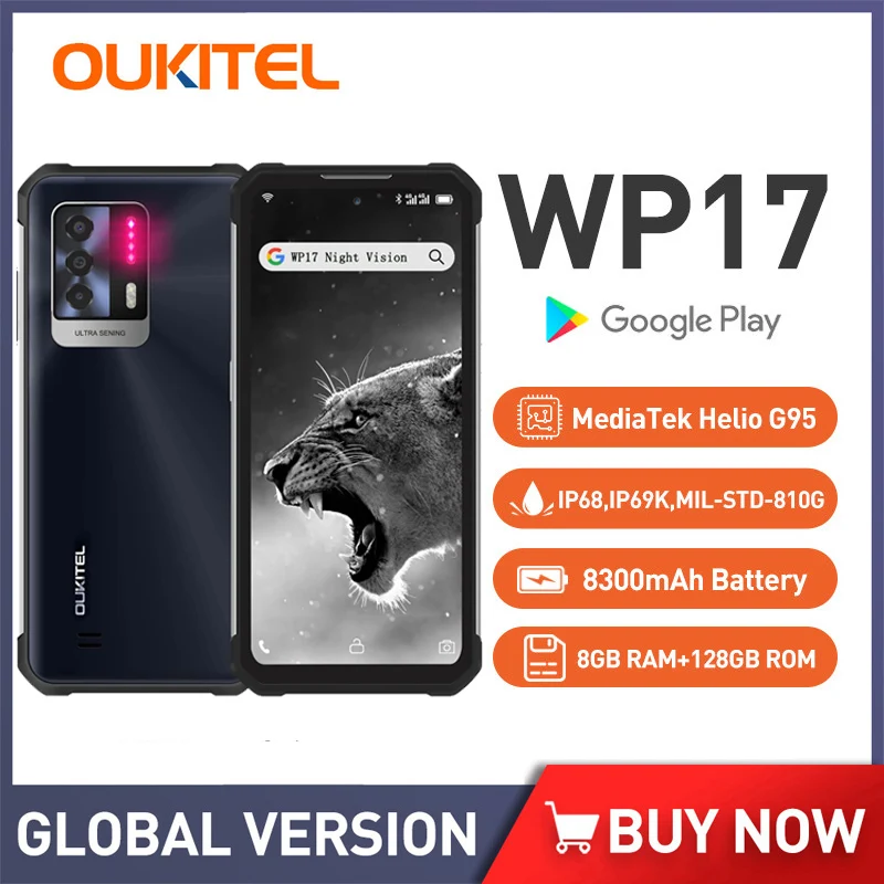 OUKITEL WP17 IP68 водонепроницаемый прочный смартфон с 8GB RAM 64MP камера андроид мобильный телефон поддержка глобальной сети 4G сотовый телефон