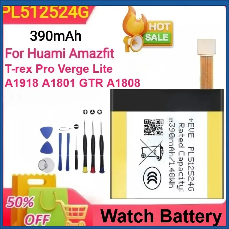 Фото Аккумулятор 390 мАч PL512524G PL502524V для умных часов Huami Amazfit T-rex Pro Verge Lite A1918 A1801 GTR A1808 №1