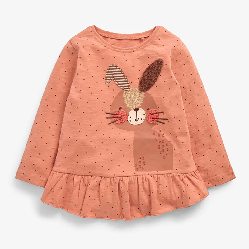 

Качественная детская футболка из 100% чесаного хлопка с длинным рукавом для девочек, футболка, блузка, топы, милая одежда для маленьких девоче...