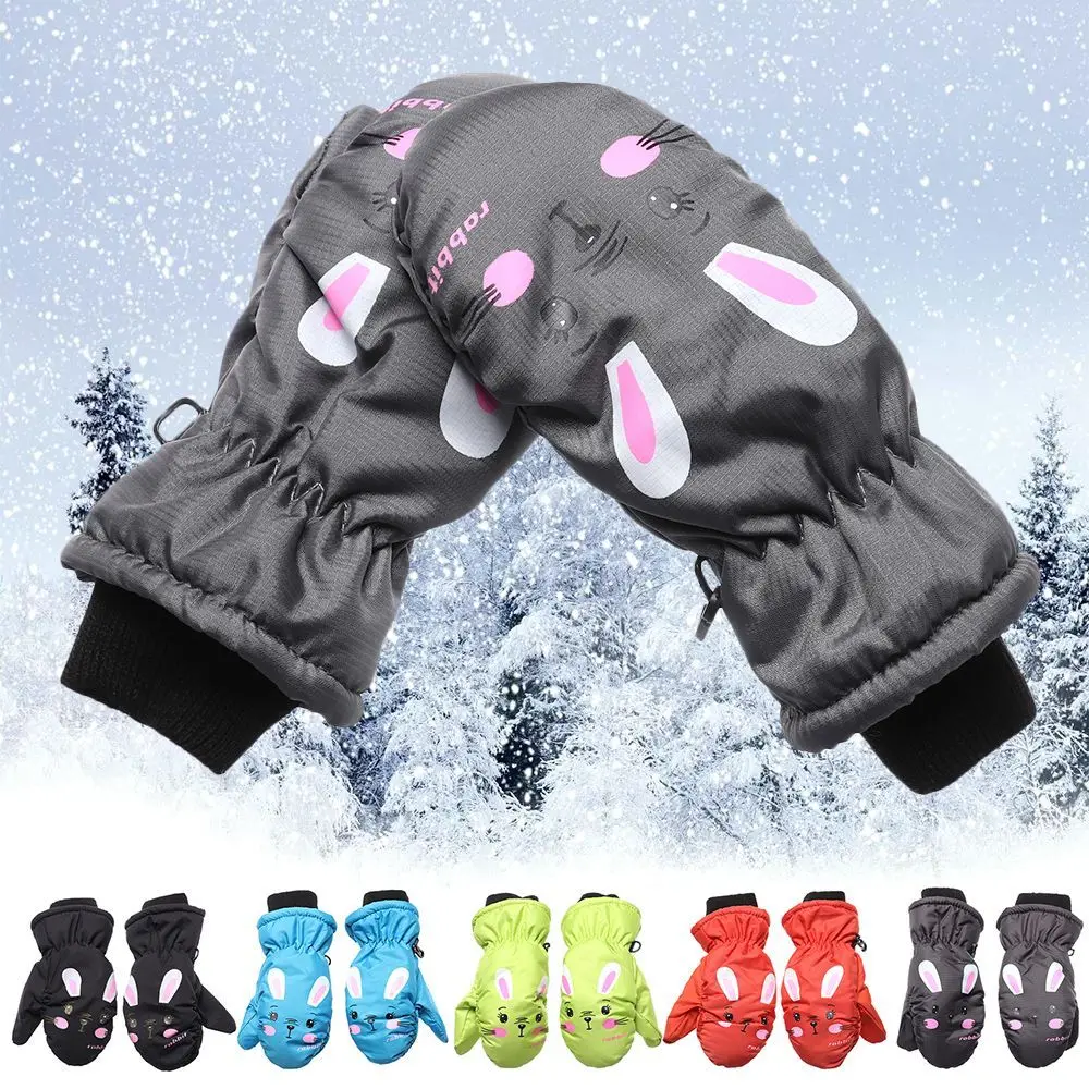 

1Pair Cartoon Children Ski Gloves Long-sleeved Mittens For 0-5 Years Old Outdoor Windproof Winter Thick Warm Non-slip Gloves