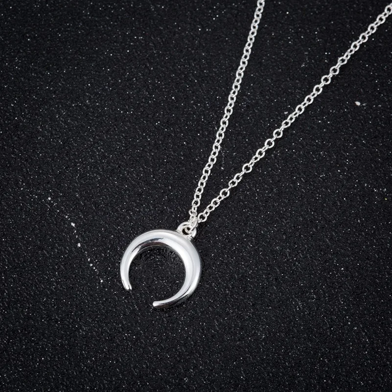 

TULX Stainless Steel Half Moon Necklace OX Horn Crescent Choker Collier Lune Corne Demi Lune Necklace Pendant For Women