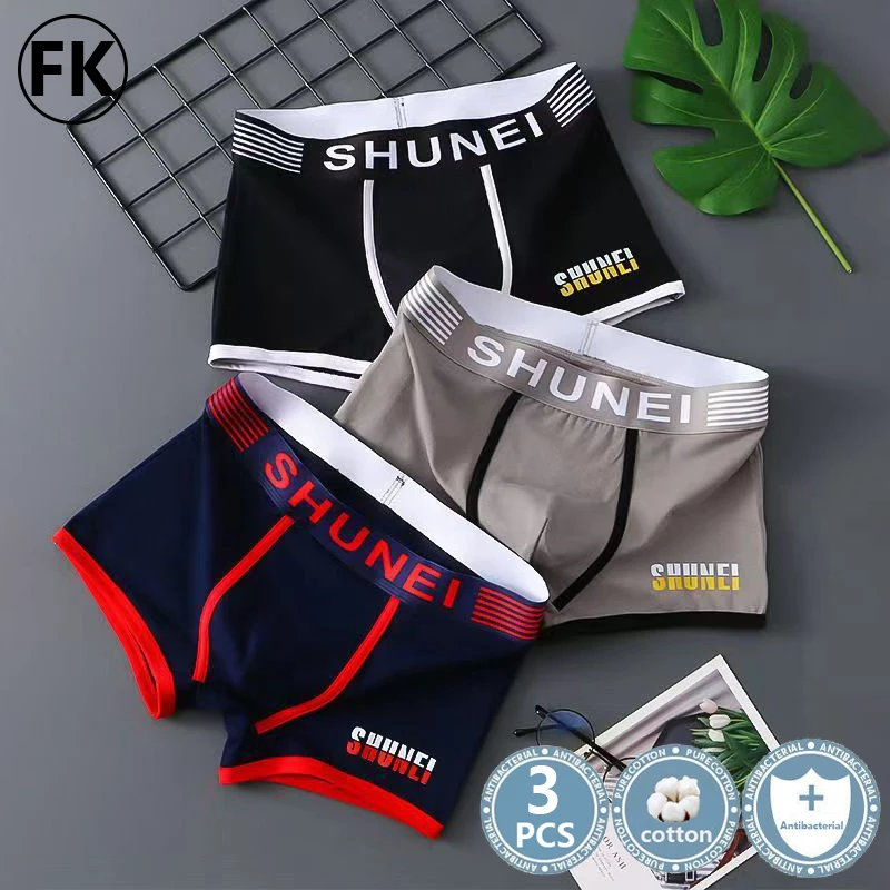 FK Classic Boxers Shorts Breathable Splicing Cotton Men's underwear Fashion low waist underpants Black Printing Panties For Men