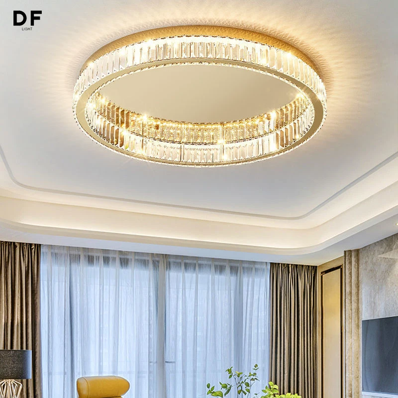 

Modern Luxury Crystal Interior Lamp Living Room Bedroom LED Ceiling Chandelier Kitchen Island Dining Room Golden Ceiling Fixture