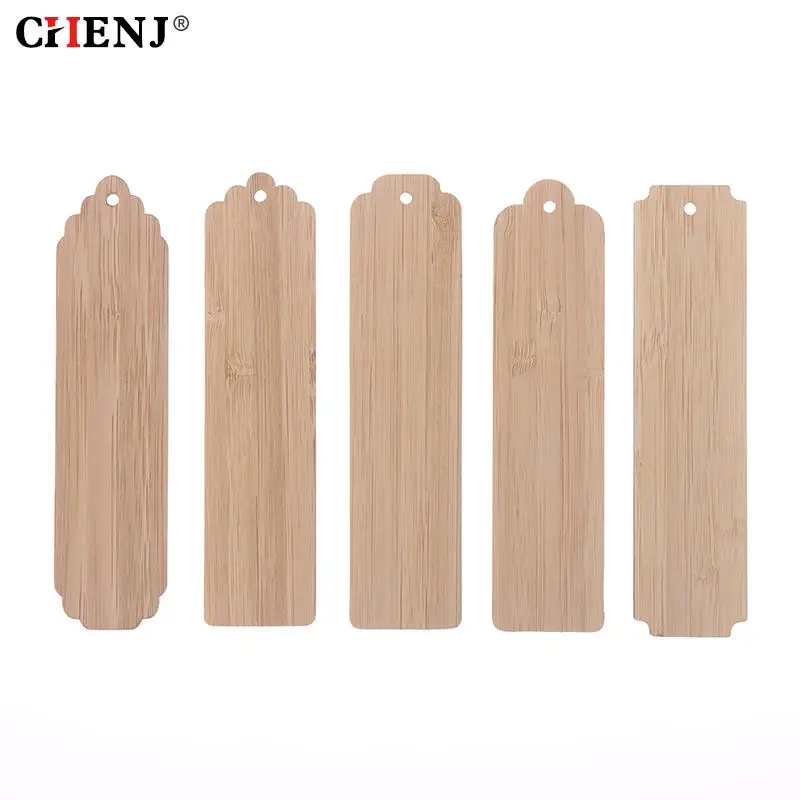 

5pcs Wood Blank Bookmarks Unfinished Wood Tags Creative Wooden Craft Bookmarks DIY Carved Graffiti Bamboo Board Material 5 Types