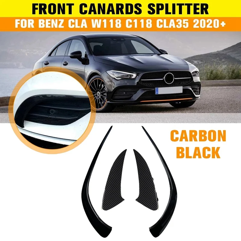 

4Pcs Carbon Fiber Car Front&Rear Bumper Splitter Spoilers Canard Trim for Mercedes-Benz CLA C118 CLA200 260 2020+
