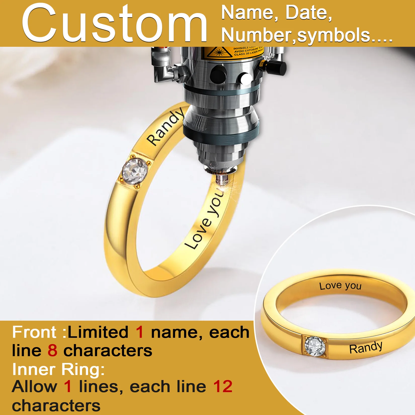 U7 Stainless Steel Personalized Birthstone Rings for Woman Man 18K Gold Color 1/2/3pcs CZ Laser Engrave Name Custom Unisex Ring