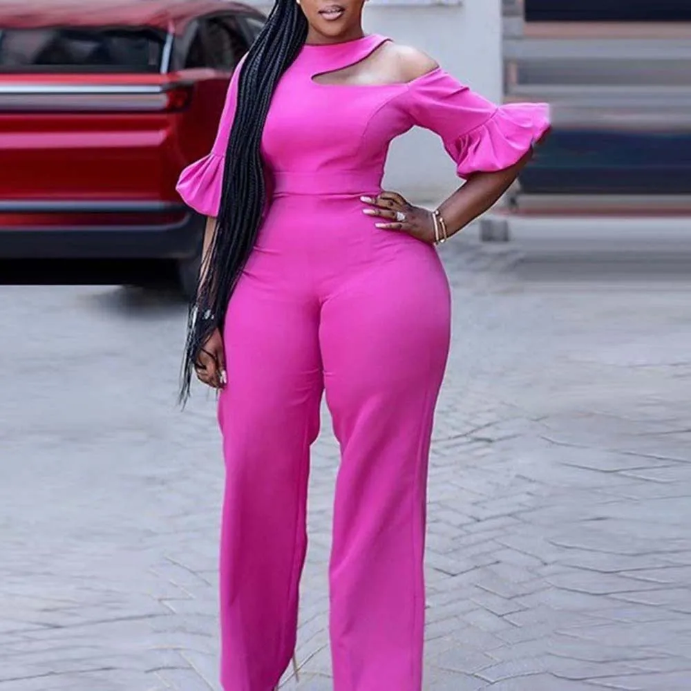 

Plus Size Jumpsuit Casual Slim Fit Stretch Half Sleeve Solid Color Jumpsuit Western Style Commute Ladies Summer Fashion Women