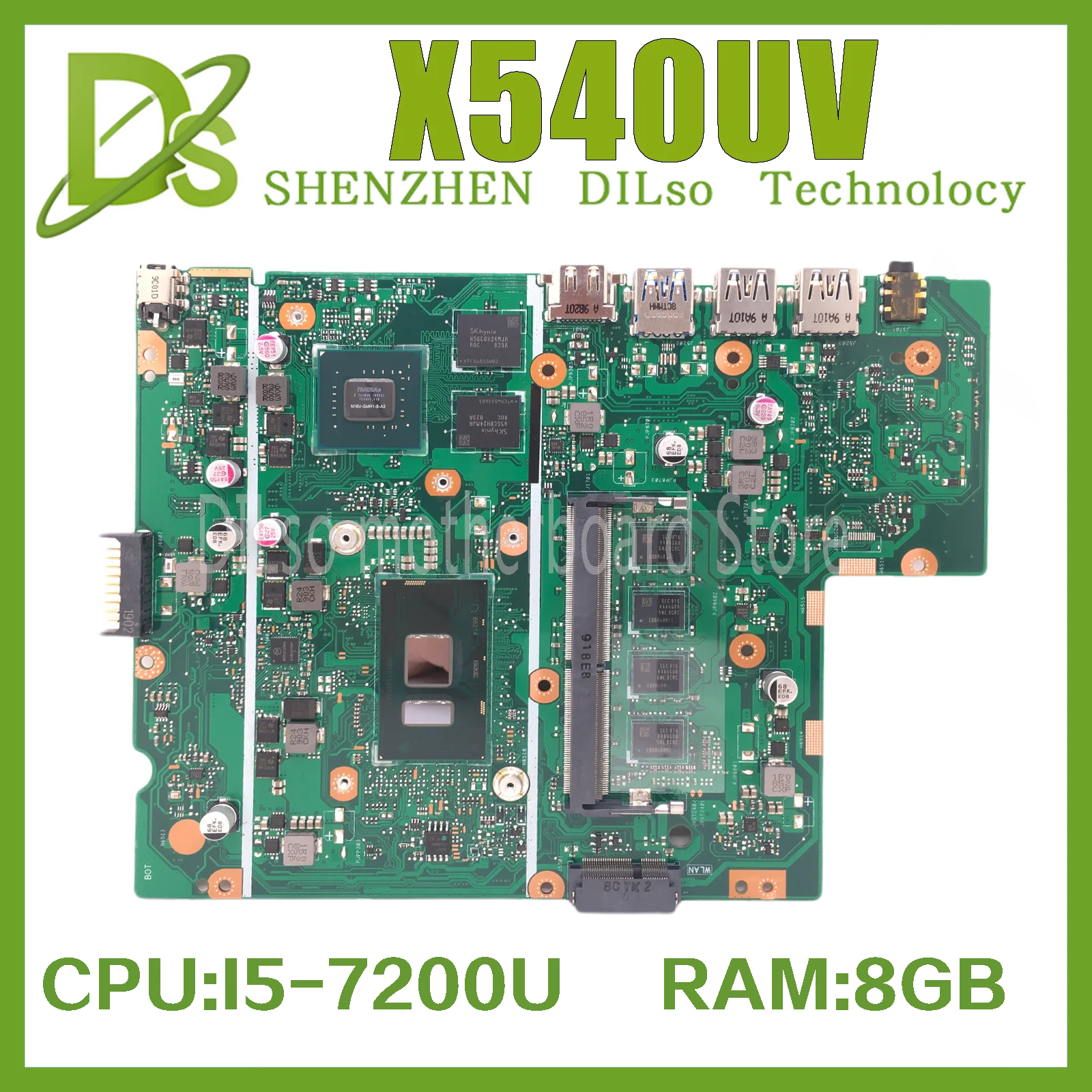 

KEFU X540UV Mainboard For ASUS Vivobook 15 A540L X540U X540UB X540 Laptop Motherboard 8GB/RAM I5-7200U 920MX/2G 100% Working